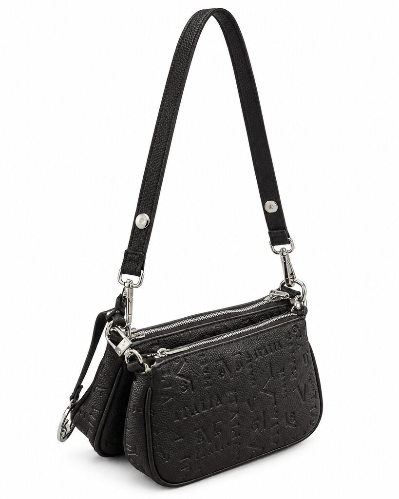 Brown Embossed Shoulder Bag with Adjustable Strap