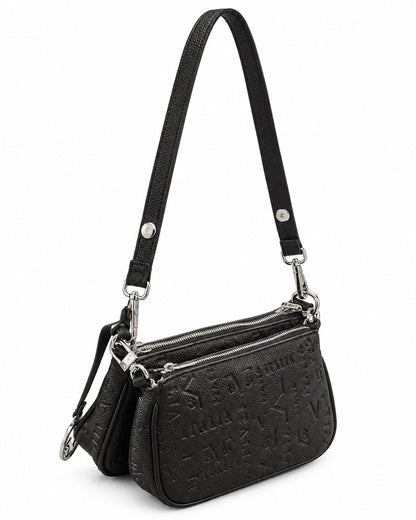 Brown Embossed Shoulder Bag with Adjustable Strap