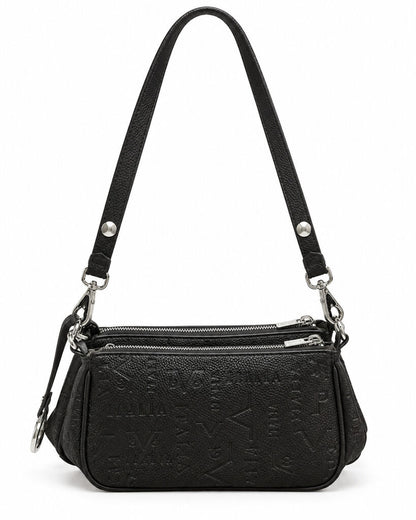 Brown Embossed Shoulder Bag with Adjustable Strap