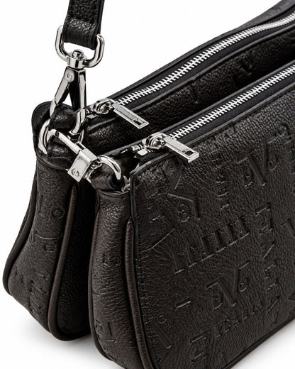 Brown Embossed Shoulder Bag with Adjustable Strap