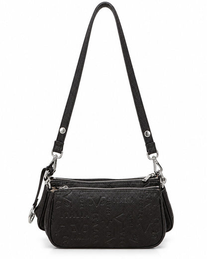 Brown Embossed Shoulder Bag with Adjustable Strap