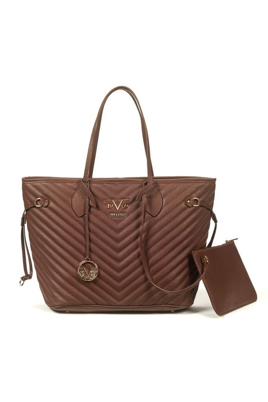 Brown Quilted Tote Bag with Pouch