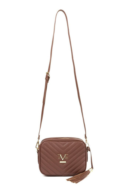 Brown Quilted Crossbody Bag with Tassel Accent
