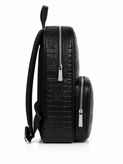 Black Woven Backpack with Embossed Detail