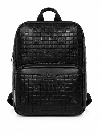 Black Woven Backpack with Embossed Detail