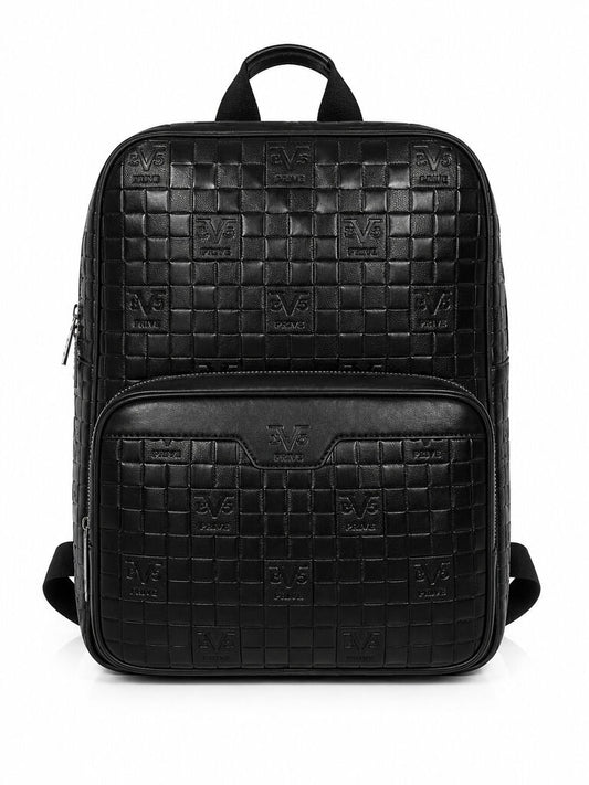 Black Woven Backpack with Embossed Detail