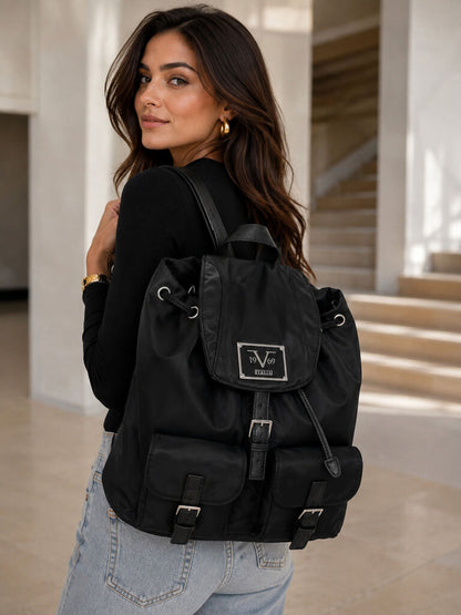 Black Nylon Backpack with Buckle Closures