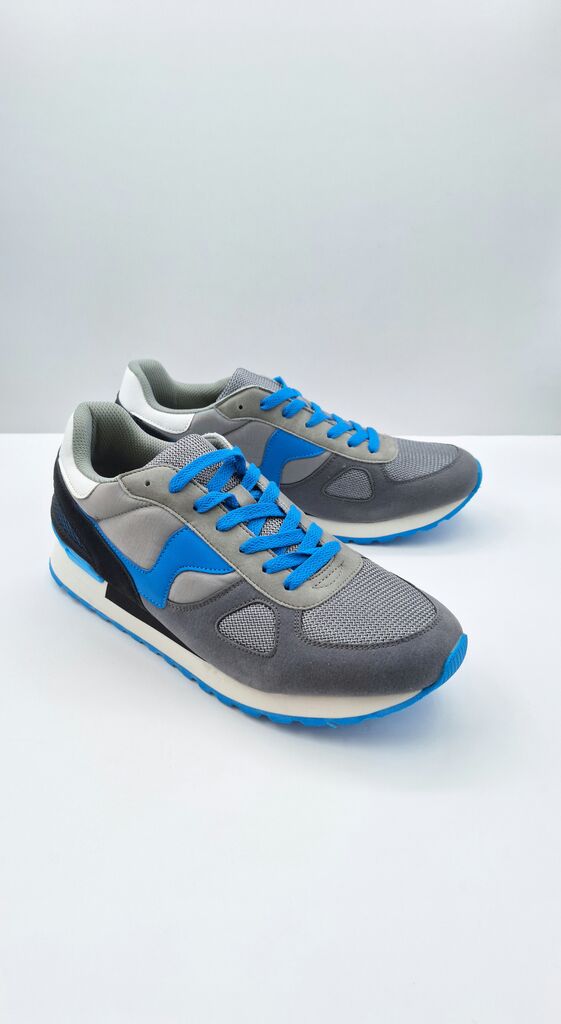 Gray Mesh Sneakers with Blue Accents