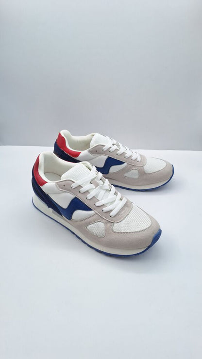 White Mesh and Suede Sneakers with Colorblock Detail