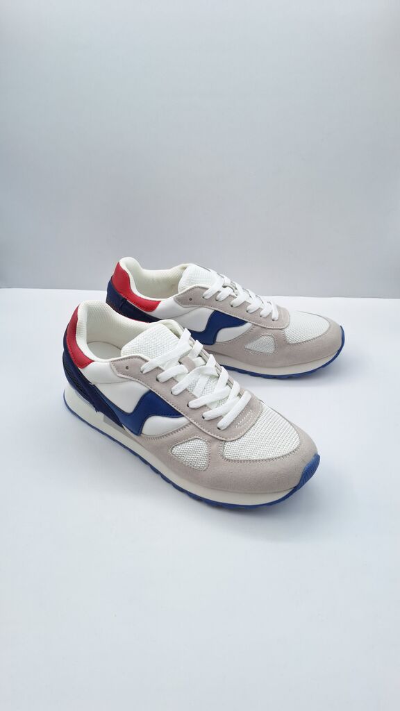 White Mesh and Suede Sneakers with Colorblock Detail