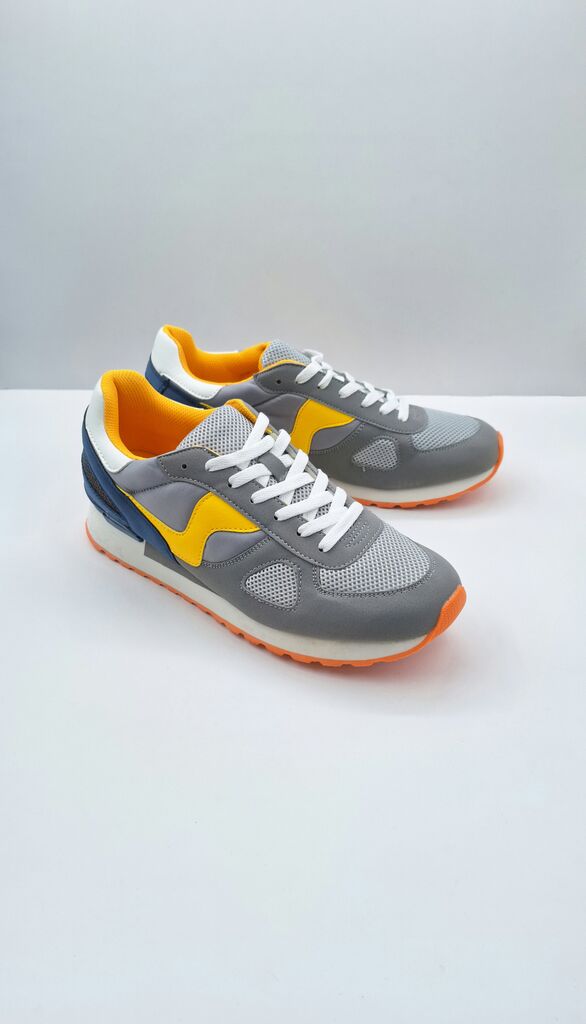 Gray Mesh Sneakers with Vibrant Accents