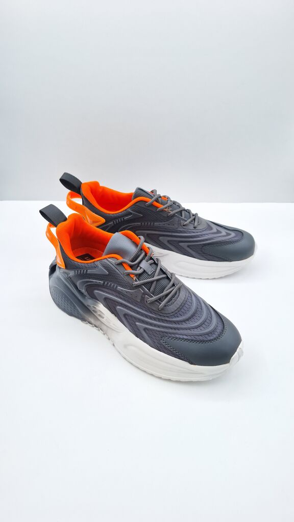 Grey Textured Sneakers with Neon Accents