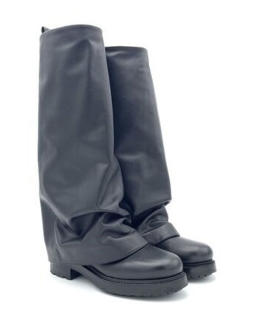 Black Slouchy Leather Knee-High Boots