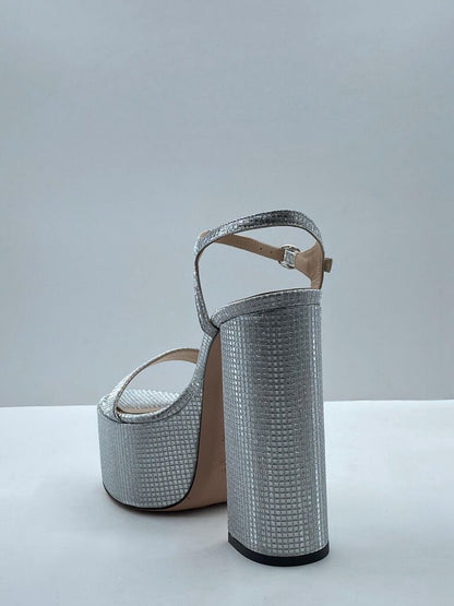 Silver Sandals with Block Heel