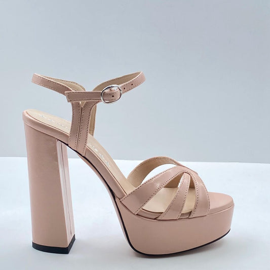 Blush Patent Platform Sandal with Ankle Strap