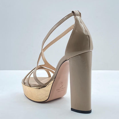 Nude Platform Heel Sandal with Ankle Strap