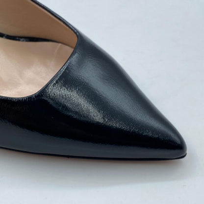 Black Patent Pointed-Toe Low Heel Pump