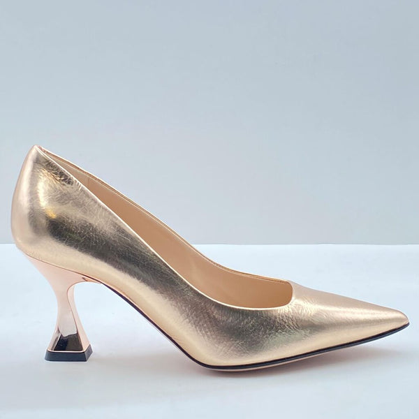 Gold Metallic Pump with Geometric Heel