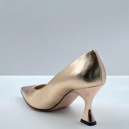 Gold Metallic Pump with Geometric Heel