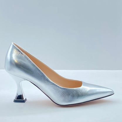 Silver Metallic Pump with Architectural Heel