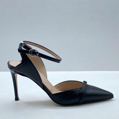 Black Pointed-Toe Ankle-Strap Slingback