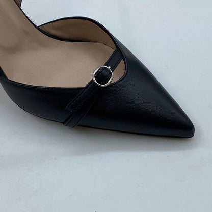 Black Pointed-Toe Ankle-Strap Slingback