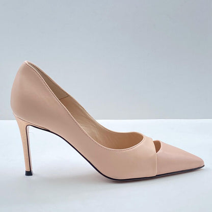 Nude Leather Pointed Toe Heels