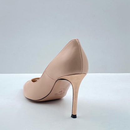 Nude Leather Pointed Toe Heels