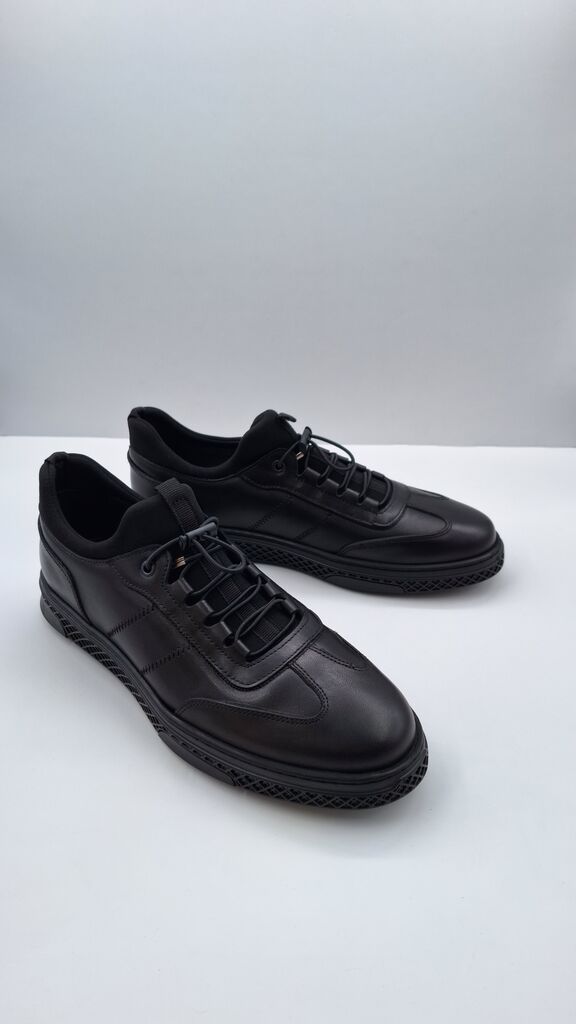 Black Leather Sneakers with Lace-Up Closure