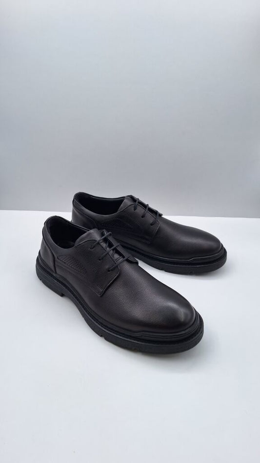 Black Smooth Leather Oxfords with Chunky Sole
