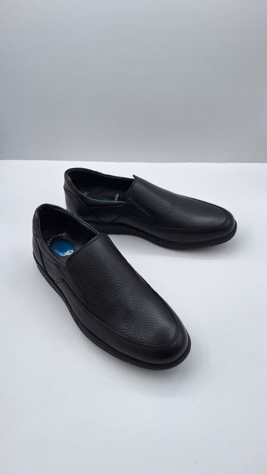 Black Textured Slip-On Loafers with Rounded Toe