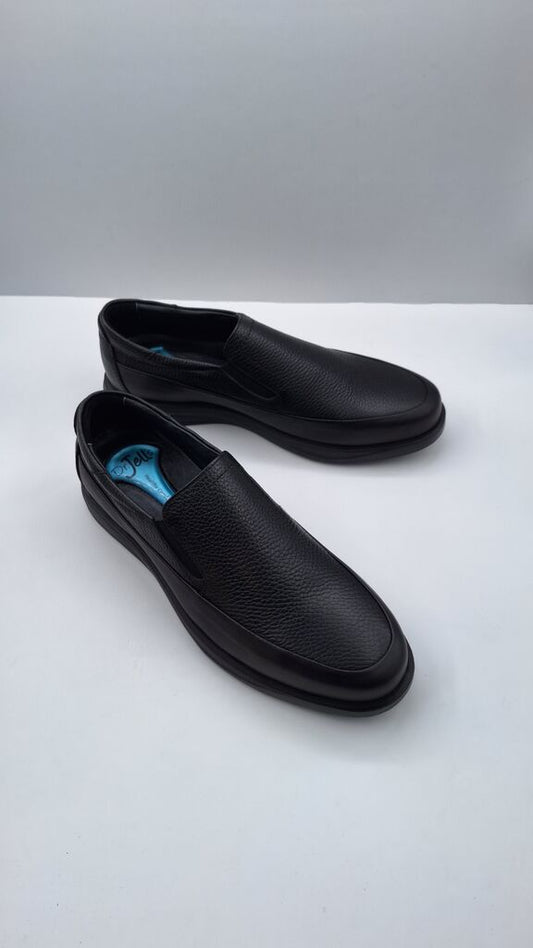 Black Textured Slip-On Shoes with Cushioned Comfort