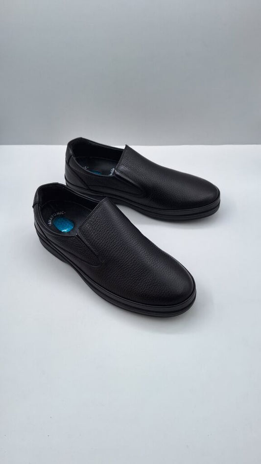 Black Textured Slip-On Shoes with Comfort Sole