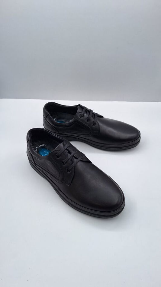 Black Leather Lace-Up Shoes with Comfort Sole