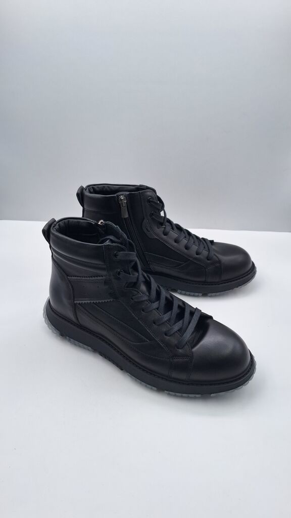 Black Leather High-Top Sneakers with Zipper Detail