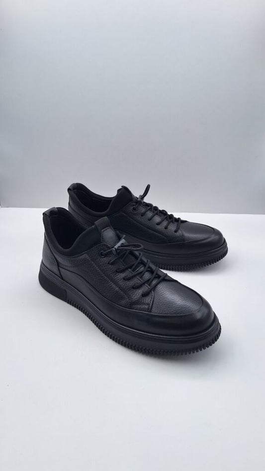 Black Leather Low-Top Sneakers