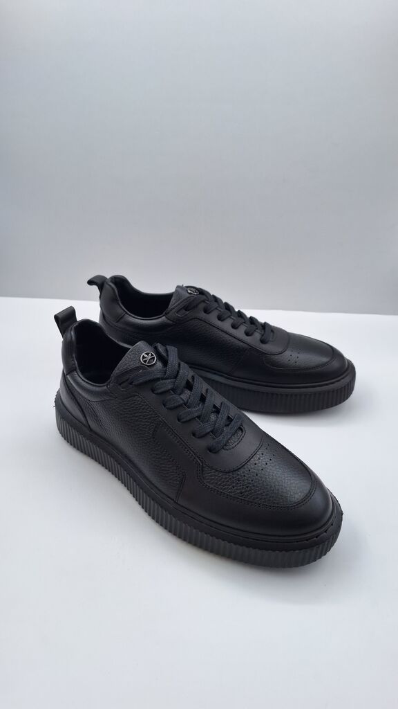 Black Leather Sneakers with Textured Finish