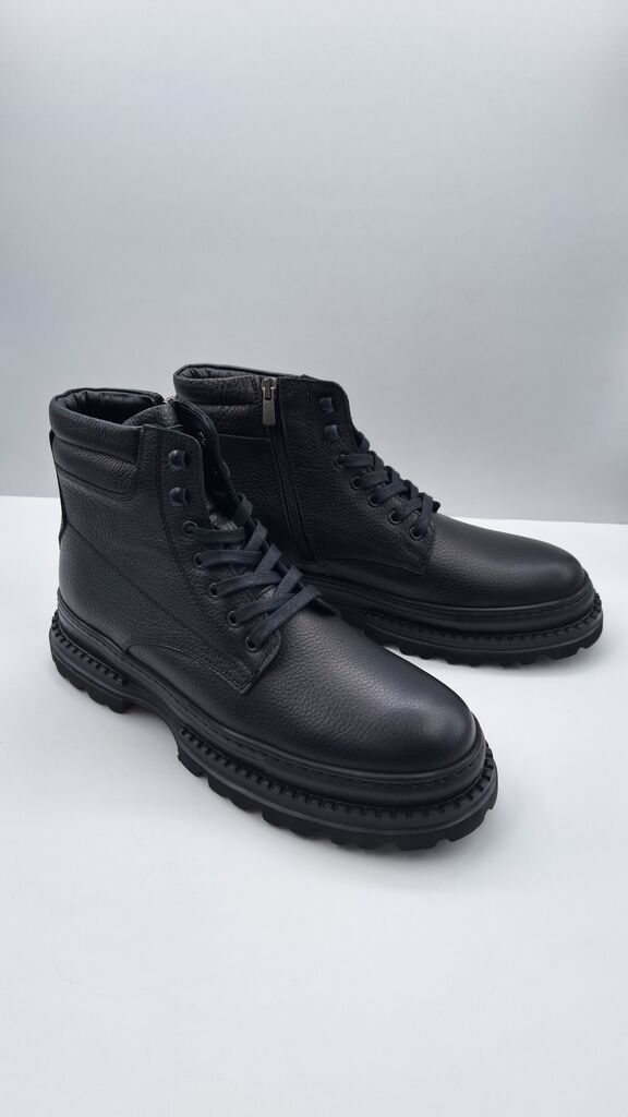 Black Textured Lace-Up Boots with Zipper Detail