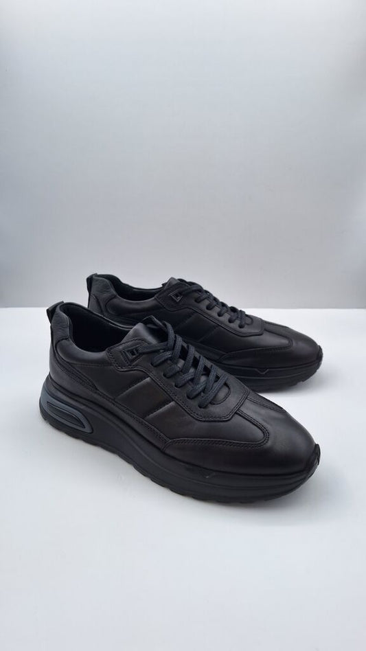 Black Leather Sneakers with Cushioned Sole