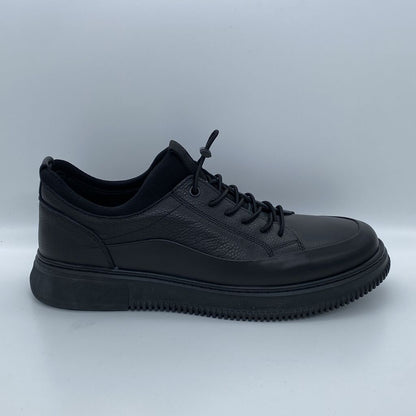Black Textured Sneaker with Lace-Up Closure