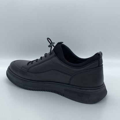 Black Textured Sneaker with Lace-Up Closure