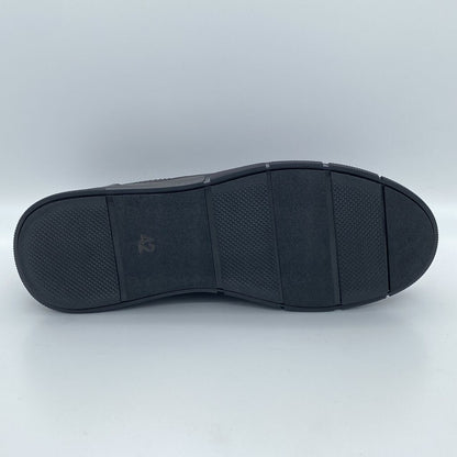 Black Textured Leather Sneaker with Lace-Up Design