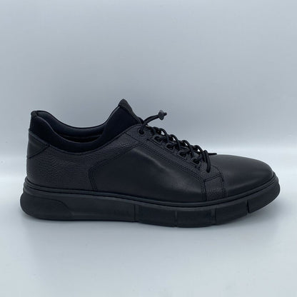 Black Textured Sneakers with Lace-Up Closure