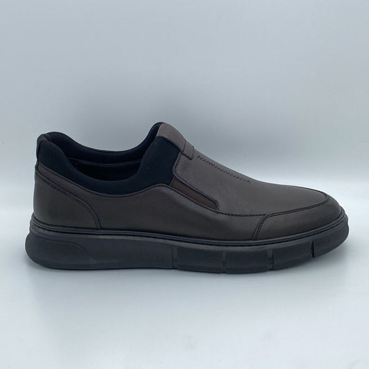 Brown Leather Slip-On Sneakers with Elastic Inserts