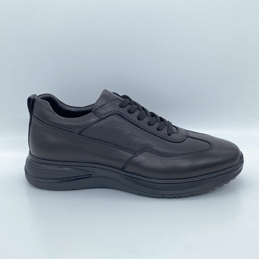 Black Leather Low-Top Sneakers with Textured Sole
