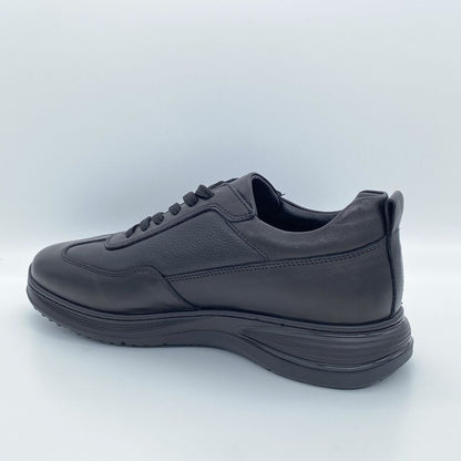 Black Leather Low-Top Sneakers with Textured Sole