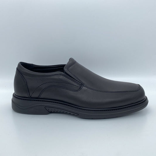 Black Slip-On Leather Shoe with Cushioned Sole