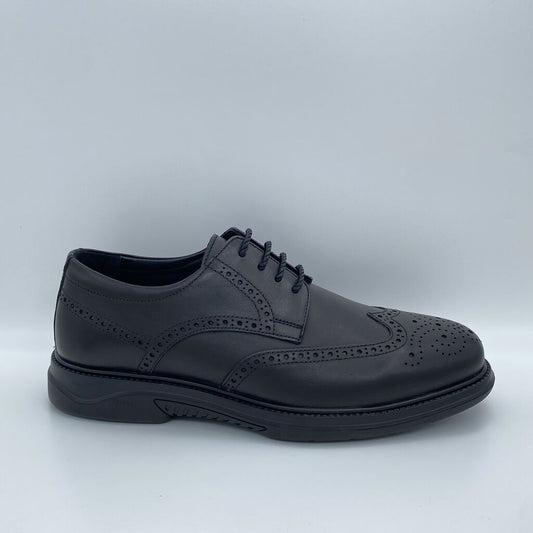Black Leather Brogue Derby Shoes
