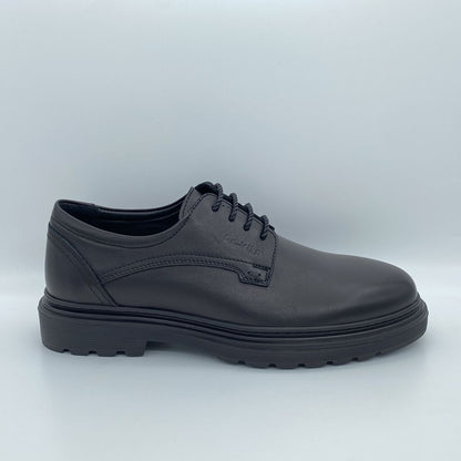 Black Classic Leather Derby Shoes with Sturdy Sole