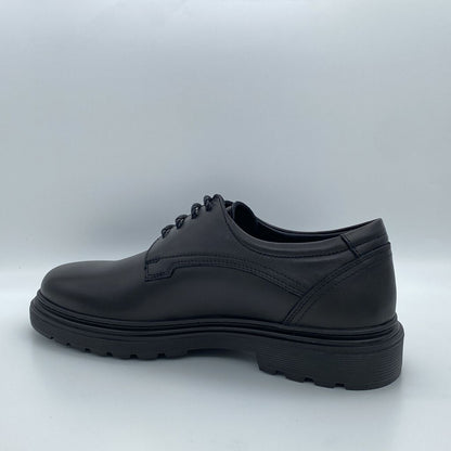 Black Classic Leather Derby Shoes with Sturdy Sole